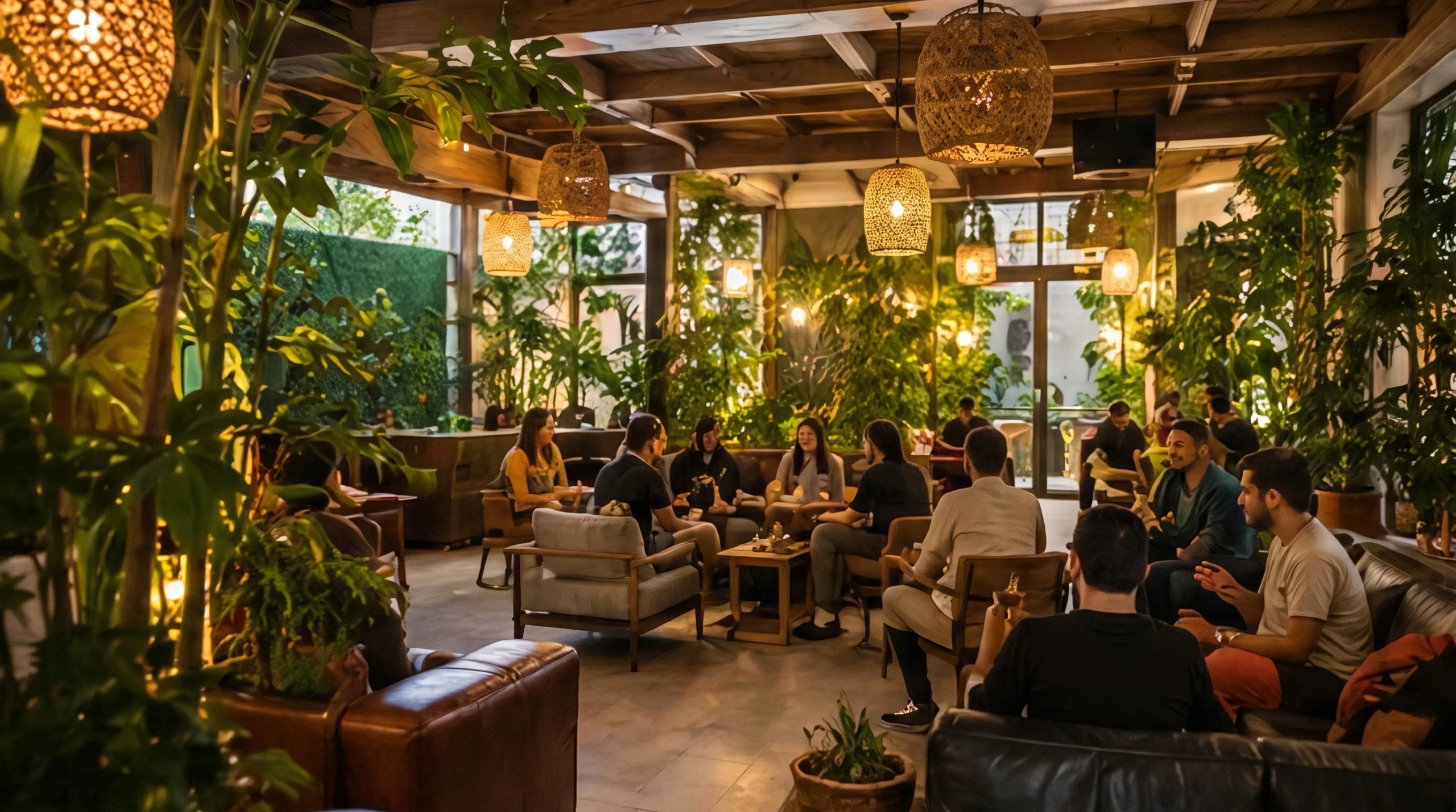 Members relaxing inside a private cannabis social club in Barcelona