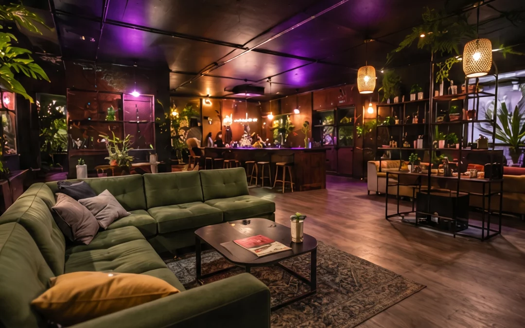 Modern interior of a private cannabis social club in Barcelona, Spain
